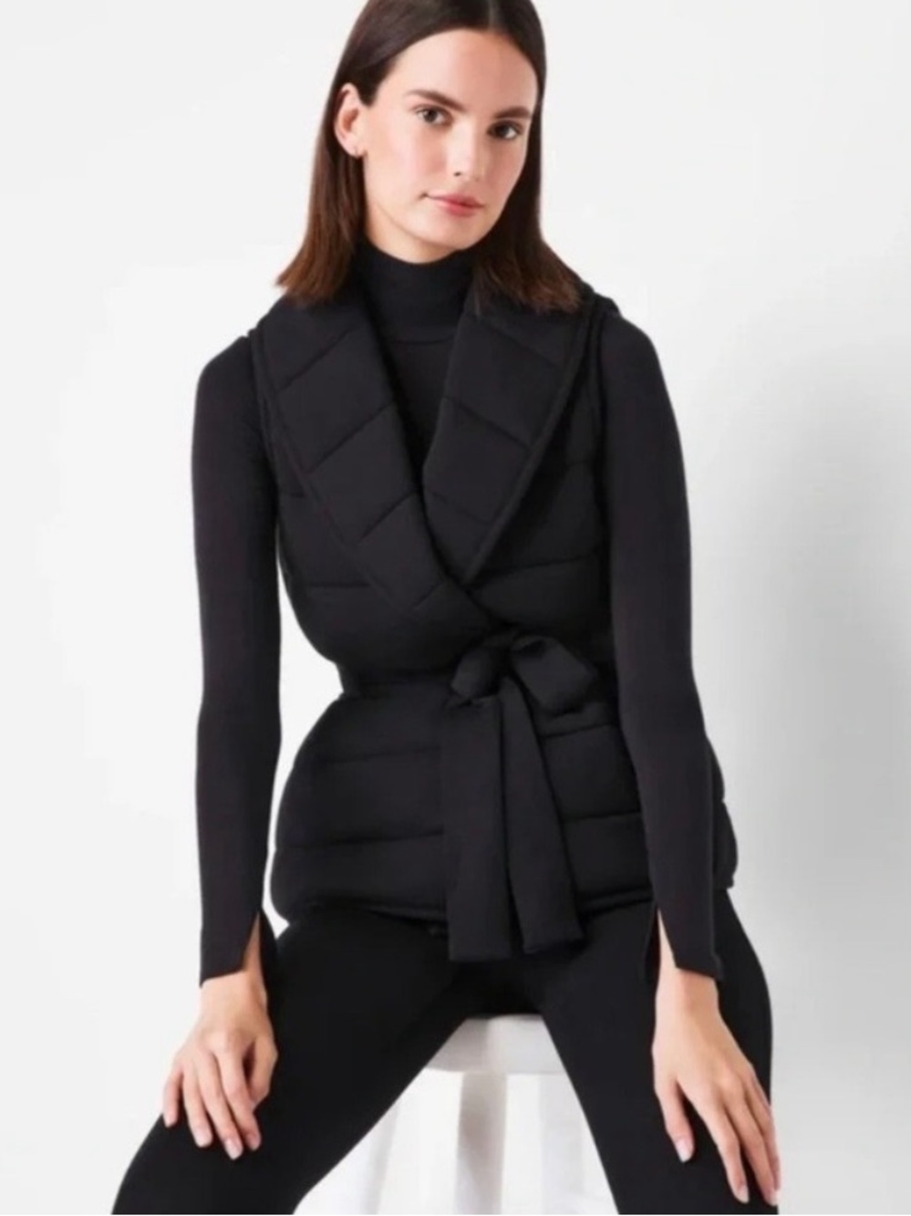 SPANX PuffEssentials Quilted Sleeveless Puffer Vest with Belt. Primaloft